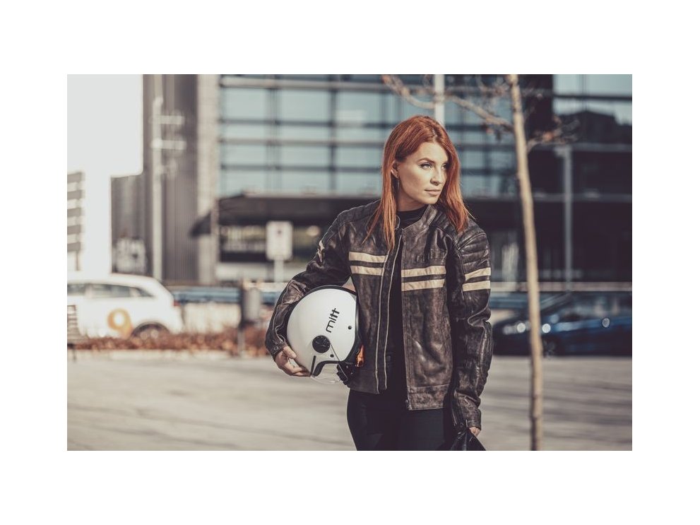 Chaqueta MITT de cuero | Chaqueta moto piel auténtica con protecciones